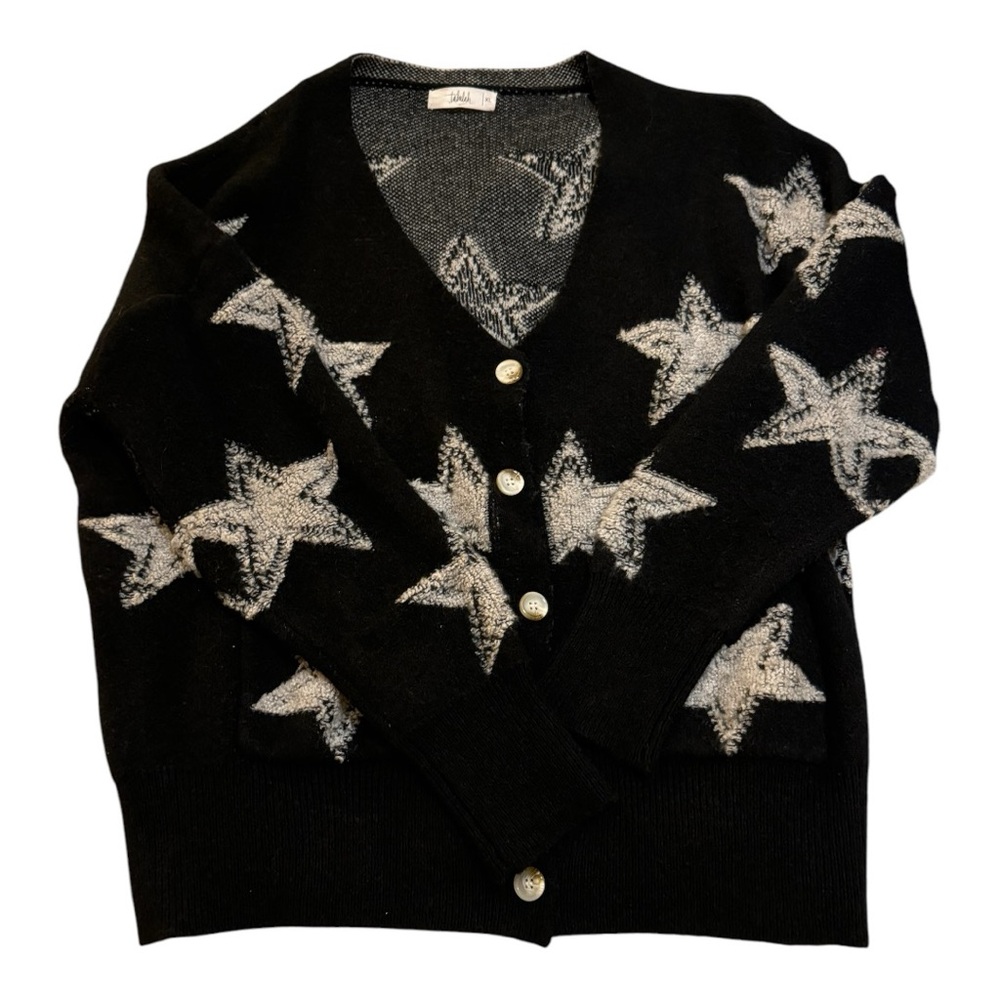 Black Cardigan with Gray Embroidered Stars